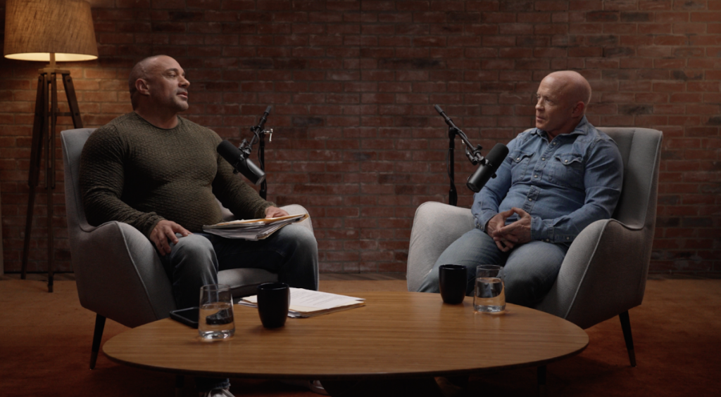 moody podcast in the living room standing set at asl studios